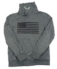 Tmavomodrá melírovaná mikina s americkou vlajkou a komínovým límcem H&M