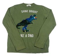 Khaki sveter s dinosaurem z překlápěcích flitrů H&M