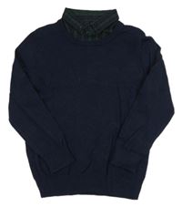 Tmavomodrý sveter s košeľovým golierom Matalan