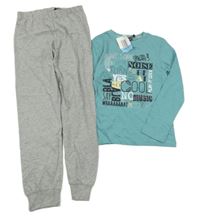 Nové - Zeleno-šedé pyžamo s nápisy Alive