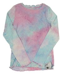 Nové - Modro-růžovo-lila batikované žebrované triko s hvězdou Dunnes