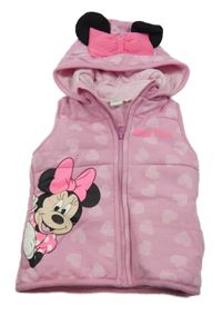 Ružová tepláková zateplená vesta so srdiečkami s Minnie a kapucňou Disney