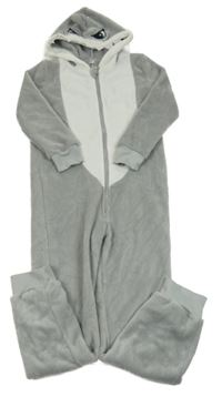 Šedo-bílá chlupatá kombinéza s kapucí - žralok Zeeman
