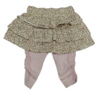 Svetloružové capri legíny s bílou vzorovanou sukní s mačkami