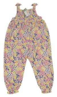 Nové - Bielo-farebný kvetovaný nohavicový overal Primark