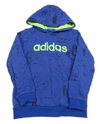 Modrá vzorovaná mikina s kapucí Adidas
