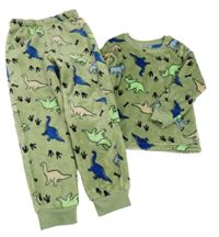 Zelené chlupaté pyžamo s dinosaury