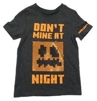 Tmavošedé melírované tričko s Minecraft z překlápěcích flitrů George
