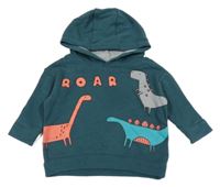 Tmavozelená mikina s dinosaury a kapucí Next