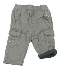 Sivé vzorované podšité plátenné nohavice s vreckami