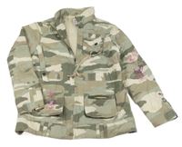 Sivo-smotanová army plátenná jesenná bunda s vreckami a výšivkou květů Next
