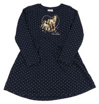 Tmavomodré bodkovaná é teplákové šaty s koníky Topolino