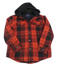 Červeno-černá kostkovaná zateplená košilová bunda s kapucí Next
