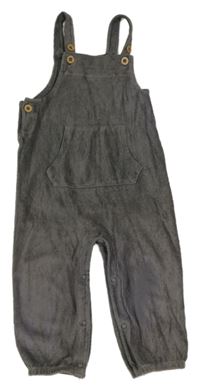 Tmavošedé žebrované sametové laclové tepláky Tu