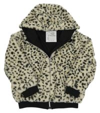 Béžovo-černá kožešinová leopardí zateplená bunda s kapucí Nutmeg