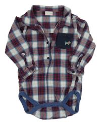 Tmavomodro-bielo-červené kockované košeľové body s vreckom Next