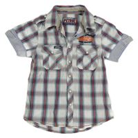 Bílo-modro-červená kostkovaná košile s nápisem 