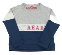 Sivo-tmavomodrá ľahká mikina s nápisom