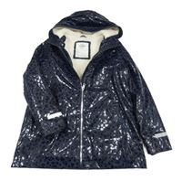 Tmavomodro-černá leopardí nepromokavá zateplená bunda s kapucí M&S