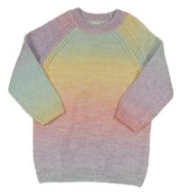 Růžovo-modro-lila-žlutý pletený třpytivý svetr F&F