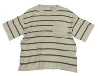 Smetanovo-hnědé pruhované pletené tričko s kapsou Zara