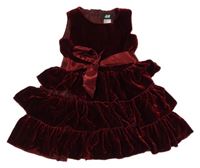 Rubínové sametové vrstvené šaty s páskem H&M