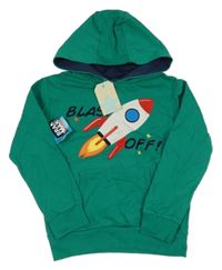 Nové - zelená mikina s raketou a kapucí 