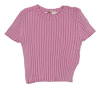 Ružové rebrované úpletové crop tričko H&M