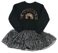 Čierno-trblietavé teplákové šaty s duhou z flitrů F&F