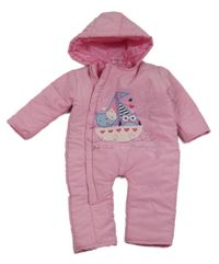 Růžová šusťáková zimní kombinéza s lodí a kapucí 