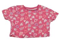Růžové crop tričko se srdíčky Matalan