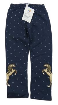 Nové - Tmavomodré zateplené legíny s podkovami a koníky Topolino