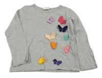 Šedé triko s 3D motýlky Mini Boden