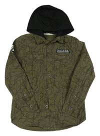 Khaki vzorovaná košile s nášivkou a teplákovou kapucí H&M