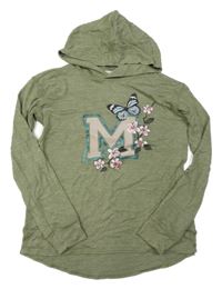 Zelený ľahký úpletový sveter s písmenem a kapucňou H&M