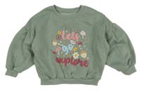 Zelená oversize mikina s nápismi a kvetmi Matalan
