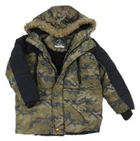 Khaki-černá šusťáková army zimní bunda s kapucí s kožešinou George