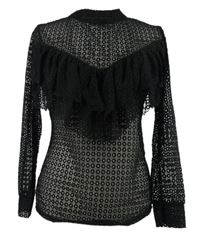 Dámské černé krajkové triko s volánkem 