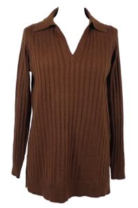 Dámský hnědý žebrovaný svetr s límečkem Next 