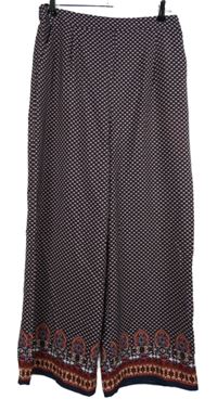Dámské tmavomodro-cihlové vzorované palazzo kalhoty TU 