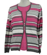 Dámsky sivo-ružovo-biely pruhovaný ľahký sveter Rabe