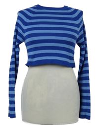 Dámsky modro-tmavomodrý pruhovaný crop sveter Pull&Bear