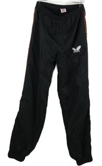 Pánské černé šusťákové kalhoty s proužky