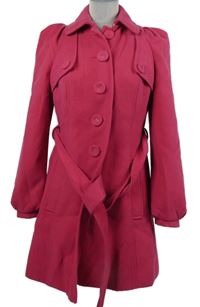 Dámska fuchsiový flaušový jarný kabát s opaskom Next