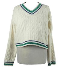 Dámský smetanový žinylkový crop oversized svetr s pruhy Bershka 