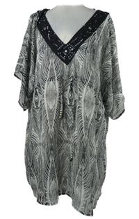 Dámská černo-bílá vzorovaná šifonová plážová tunika s kamínky Ocean Club 