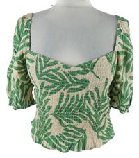 Dámska zeleno-béžová vzorovaná žabičková crop blúzka H&M