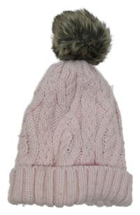 Dámská světlerůžová pletená čepice s bambulí H&M