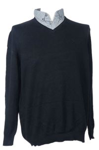 Pánsky čierny sveter s košeľovým golierikom George