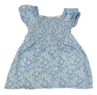 Bielo-modré kvetinové žabičkové bavlnené šaty Primark